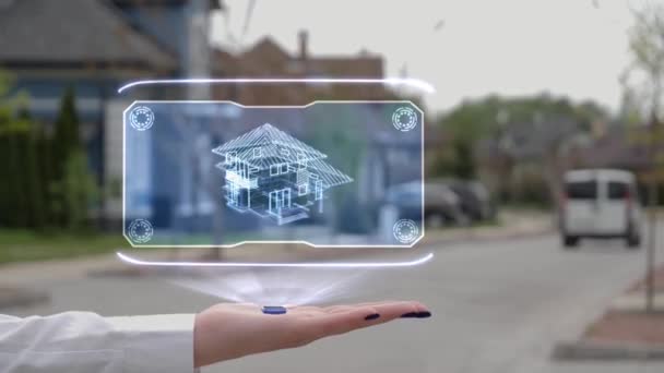 Kadın eli hologram evini gösteriyor — Stok video