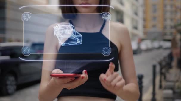 Ung vuxen interagerar hologram pickup — Stockvideo