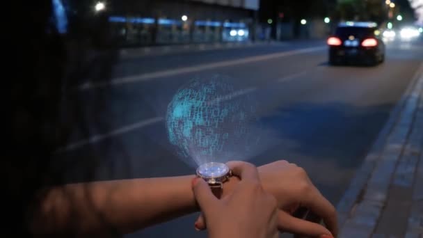 Femme avec hologramme Stratégie d'investissement — Video