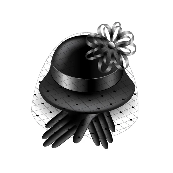 Sombrero negro para mujer con velo aislado vector — Vector de stock