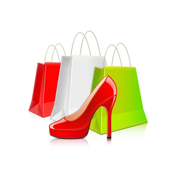 Pacotes de compras e sapatos de mulher vetor isolado — Vetor de Stock