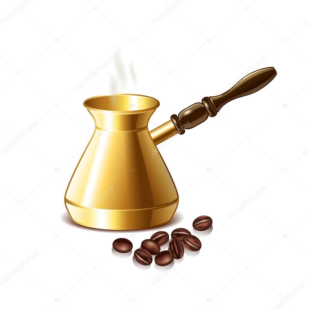 Retro coffee pot and grains isolated vector