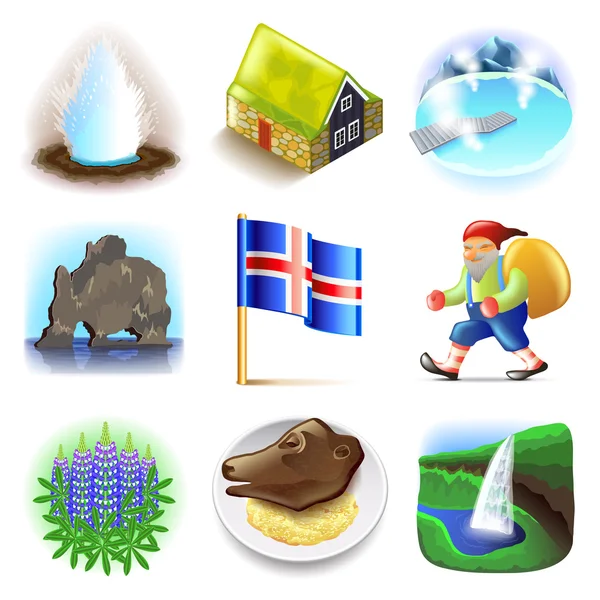 Islandsk ikoner vektor sæt – Stock-vektor