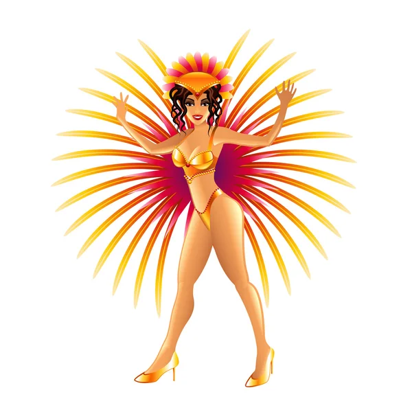 Chica de carnaval brasileña aislada en vector blanco — Vector de stock