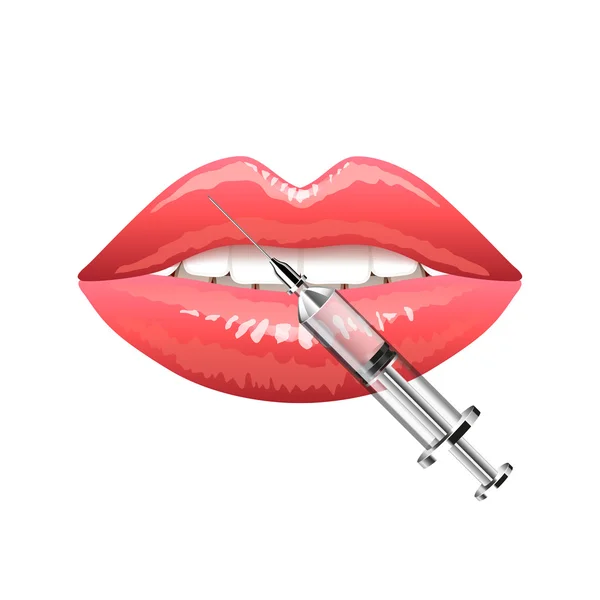 Τα χείλη και το botox ένεση που απομονώνονται σε λευκό διάνυσμα — Διανυσματικό Αρχείο