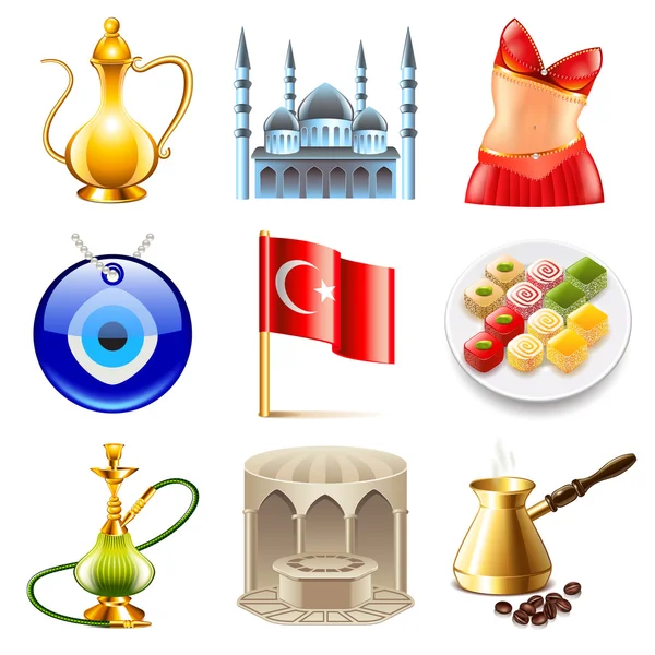 Turquie voyage icônes ensemble vectoriel — Image vectorielle