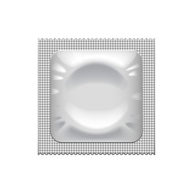 Gümüş prezervatif ambalaj üzerinde beyaz vektör izole