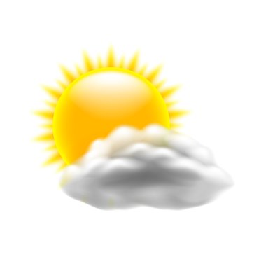 Güneş izole üzerinde beyaz vektör bulut ile