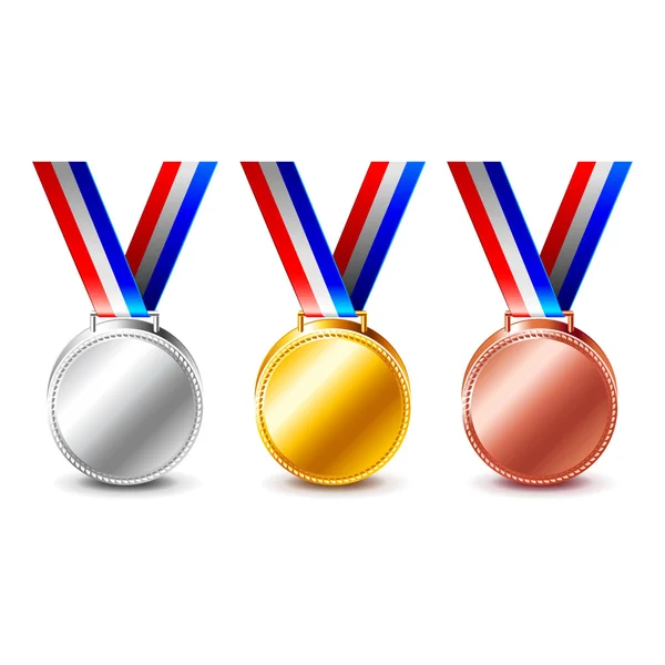 Medallas de plata dorada y bronce vector aislado — Archivo Imágenes Vectoriales