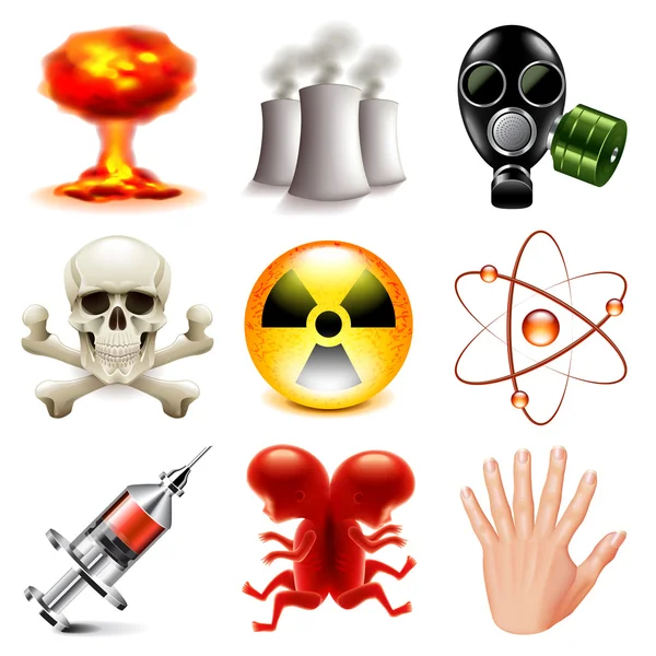 Vektor ikon radioaktif dan berbahaya ditata - Stok Vektor