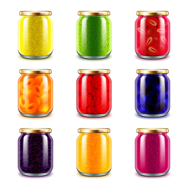 Jam frascos ícones conjunto vetor —  Vetores de Stock