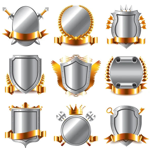 Crestas e iconos de escudo de armas vector conjunto — Archivo Imágenes Vectoriales