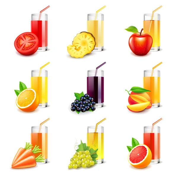 Conjunto de vetor de ícones de suco de frutas — Vetor de Stock