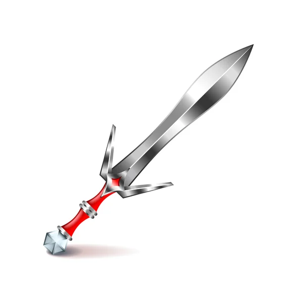 Old silver sword with red handle isolated on white vector — Stock Vector