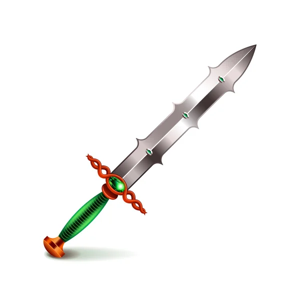 Espada vieja con mango verde aislado en vector blanco — Vector de stock
