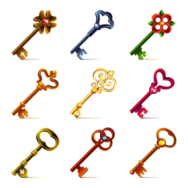 Old keys icons vector set — Stock Vector