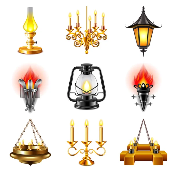 Vintage lâmpadas ícones conjunto vetor —  Vetores de Stock