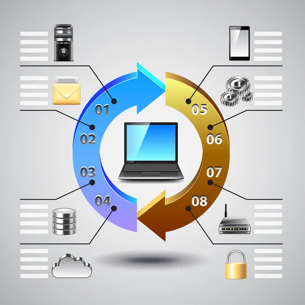 Rede de computadores infográficos vetor de fundo — Vetor de Stock