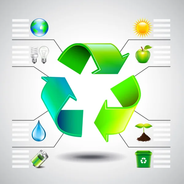 Medio ambiente inforgaphics. Símbolo de reciclaje verde e iconos de ecología — Vector de stock