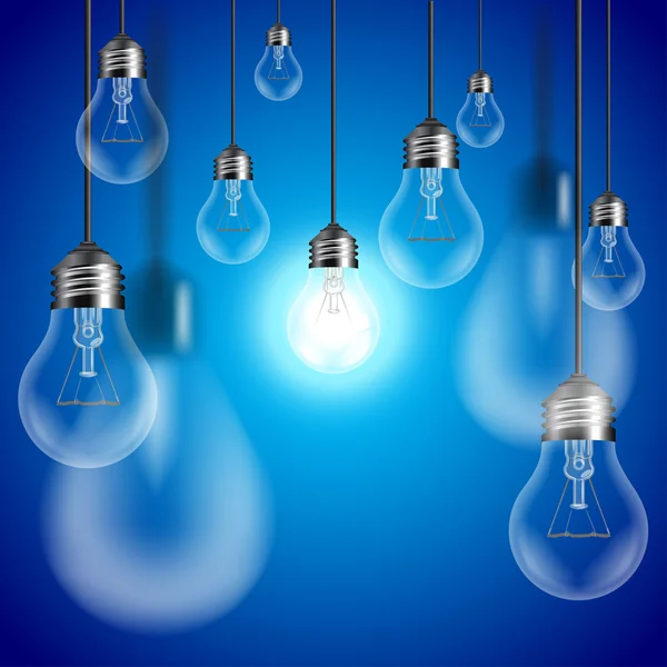 Ampoules sur fond bleu vecteur — Image vectorielle