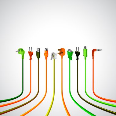 Colorful plug wire cables in perspective view clipart