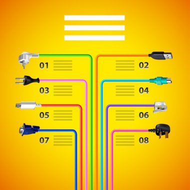 Infographics ile sarı arka plan üzerinde bağlantı kablosunu takın