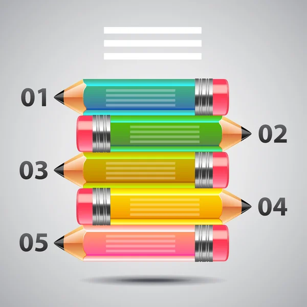 다채로운 연필 벡터와 인포 그래픽 아트 — 스톡 벡터