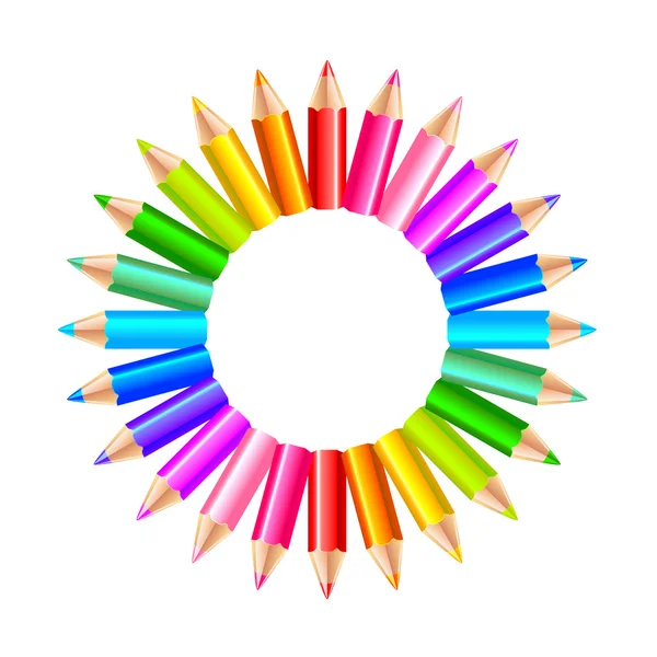 Lápices coloridos del arco iris en el vector aislado círculo — Vector de stock