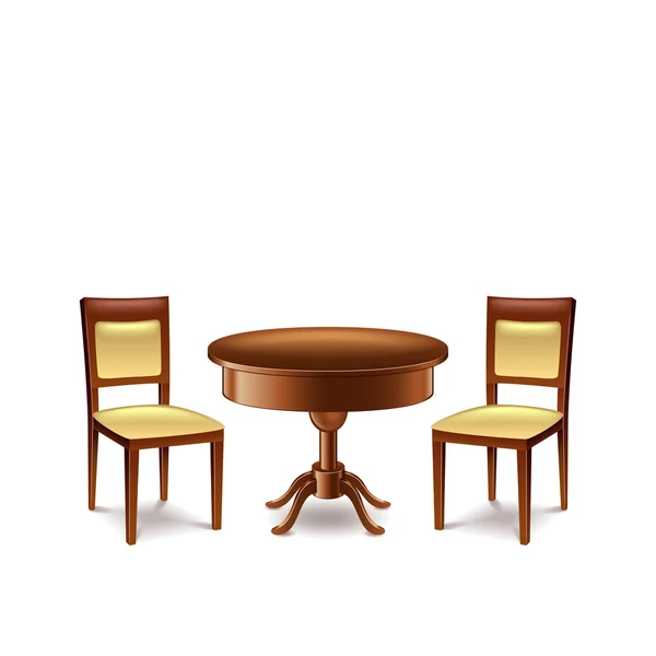 Круглый стол и два стула на белом фоне — стоковый вектор