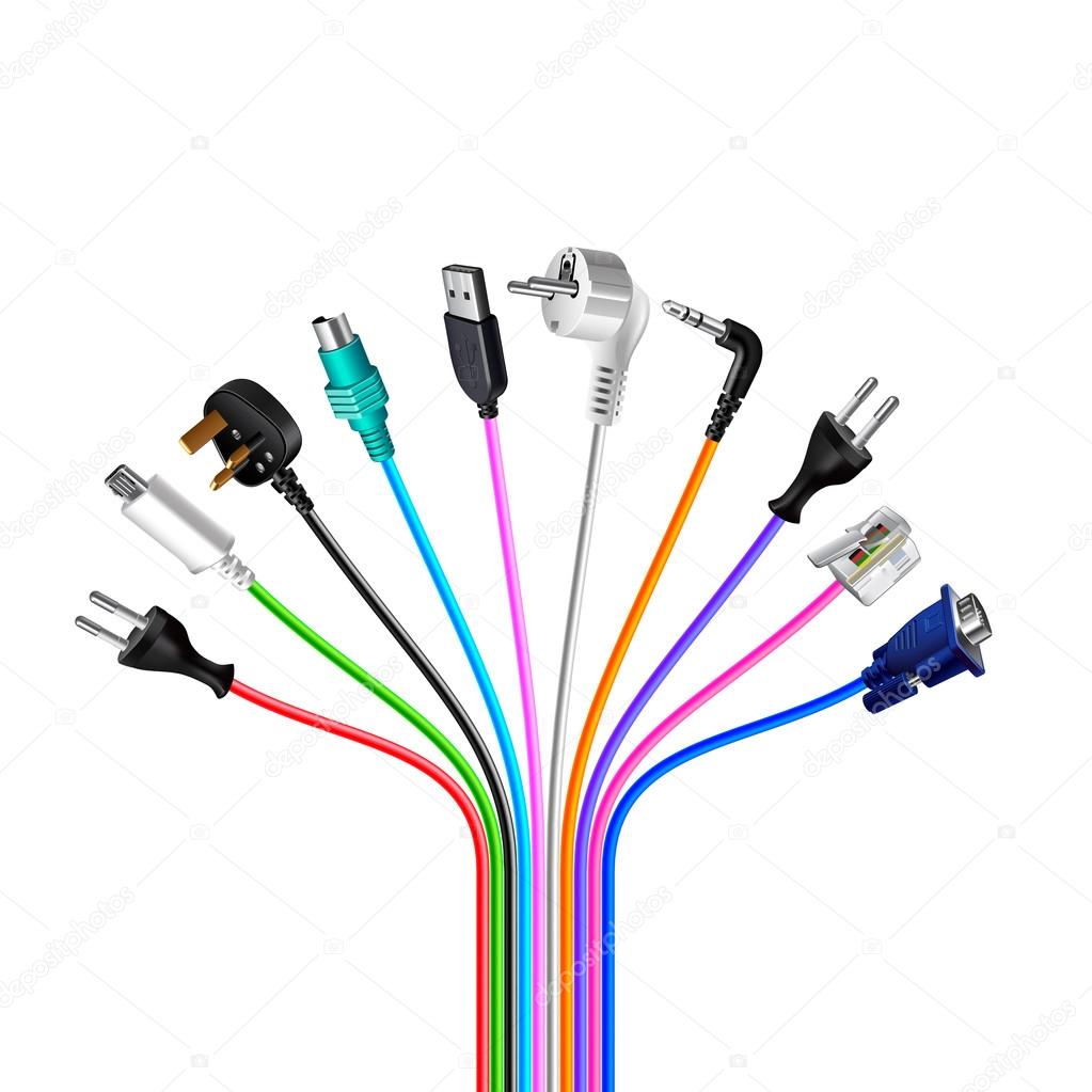 Bundle from plug wire cables isolated on white background