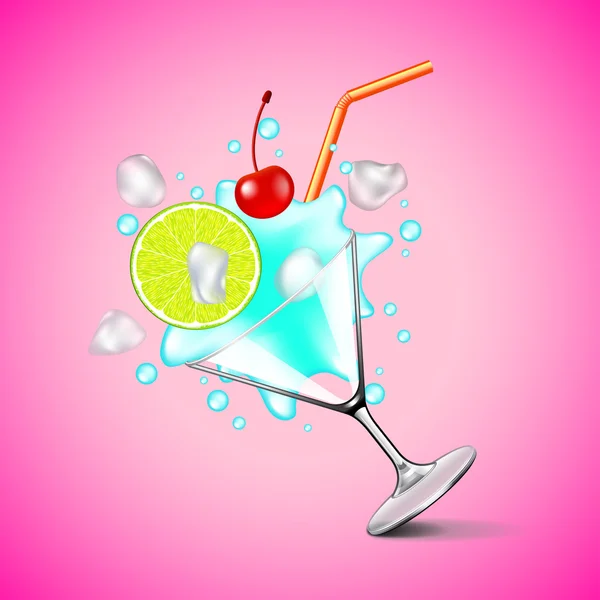 Cocktail lagon bleu volant sur fond rose — Image vectorielle
