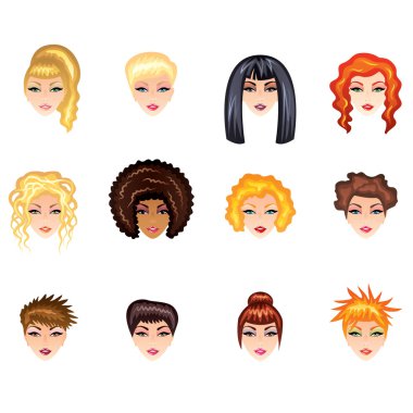 kadın saç stil vektör kümesi