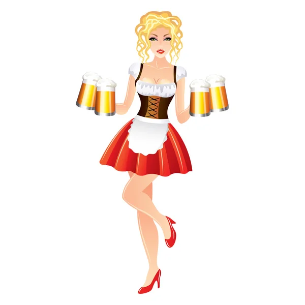 Mulher sexy com cerveja, vetor Oktoberfest —  Vetores de Stock