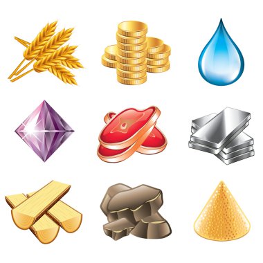 oyun kaynaklarını simgeler vektör set