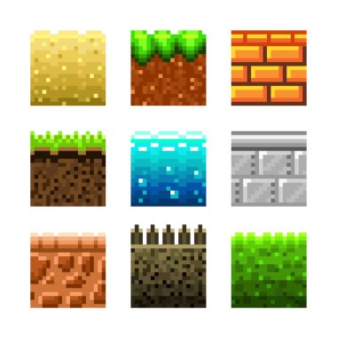 Textures for platformers pixel art vector set