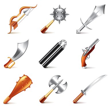 Old weapons for games icons vector set clipart