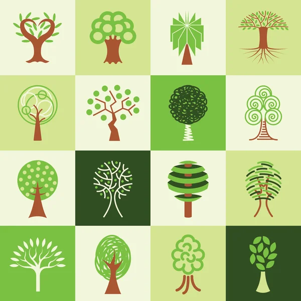 Árbol iconos vector conjunto — Vector de stock