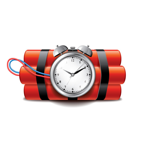 Bomb with clock timer isolated on white vector