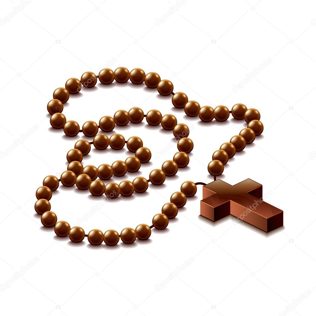 Rosary with cross isolated on white vector