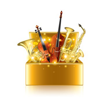 Musical instruments box isolated on white vector clipart