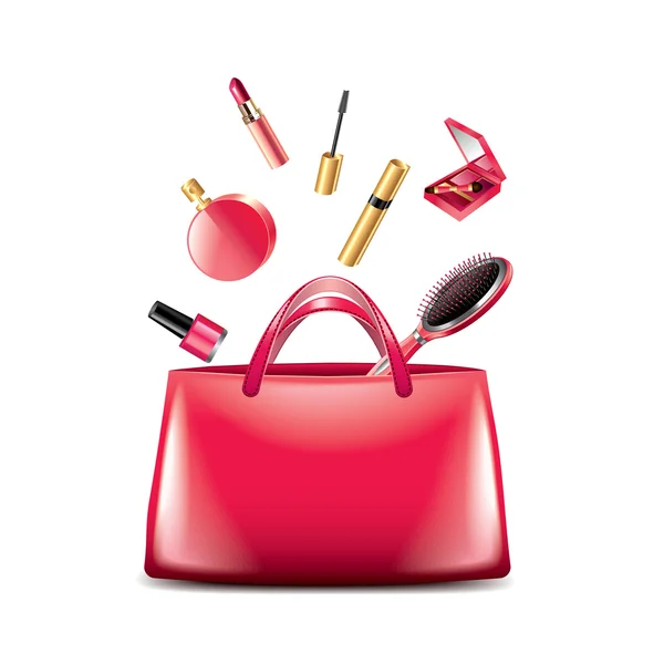 Women bag with cosmetics isolated on white vector — Stock Vector