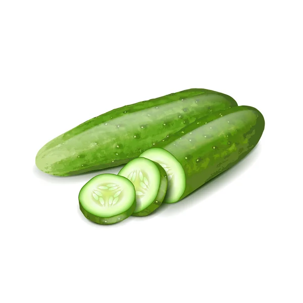 Pepino y rebanada aislados en el vector blanco — Vector de stock