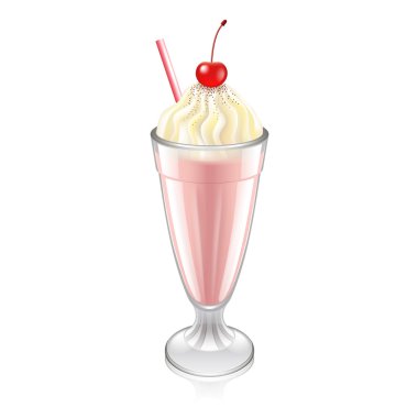 Milkshake ve üzerinde beyaz vektör izole kiraz