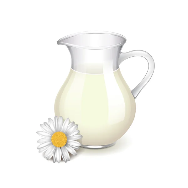 玻璃壶与牛奶和洋甘菊的孤立矢量 — 图库矢量图片
