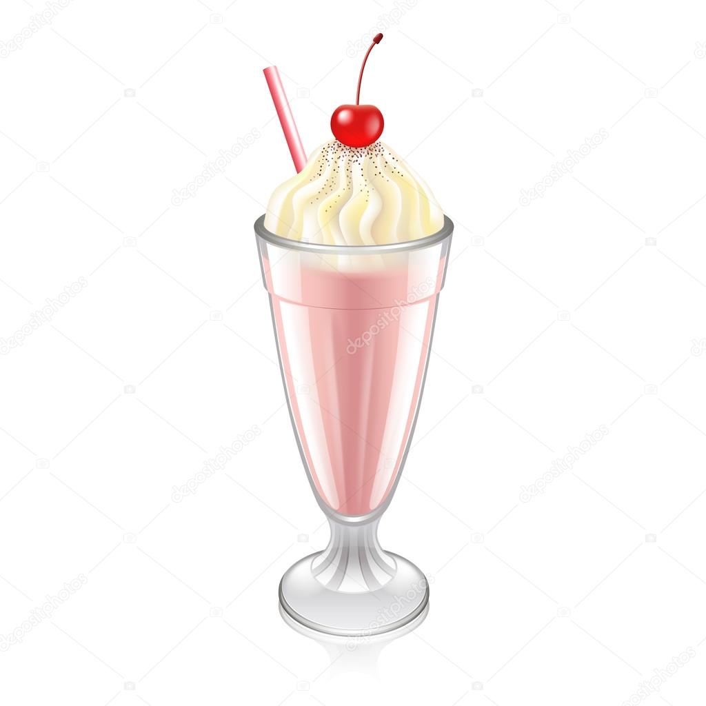 Milkshake and cherry isolated on white vector