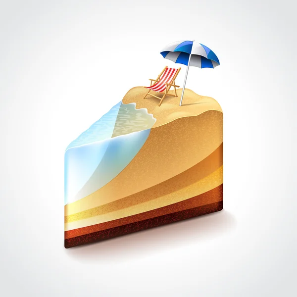 Plage comme vecteur de gâteau, vacances ou concept de voyage — Image vectorielle