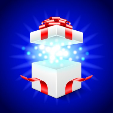 Mavi vektör arka plan üzerinde hediye kutusu açıldı