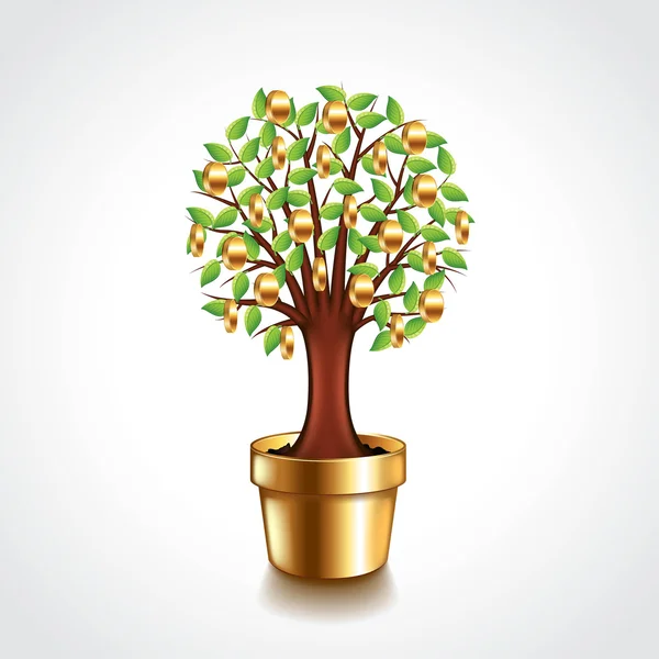 Árbol de dinero en una ilustración de vector de olla — Vector de stock