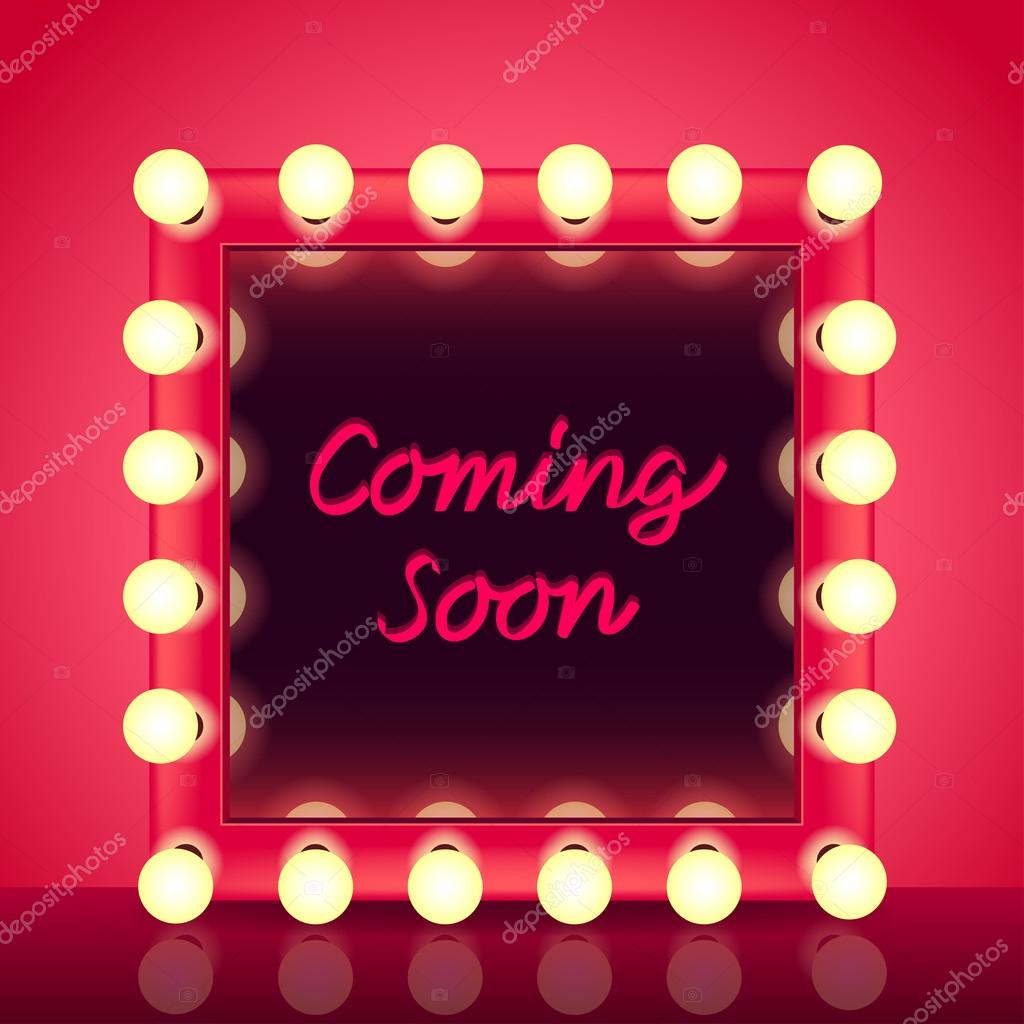 Coming soon concept with makeup mirror realistic vector background