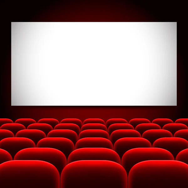 Pantalla de cine y asientos rojos vector de fondo — Vector de stock